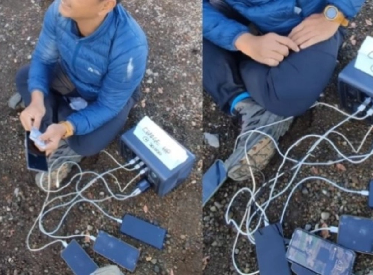 Viral! Puncak Gunung Gede Pangrango: Pria Buka Jasa Charge HP, Aksi Kreatif Memikat Perhatian Netizen