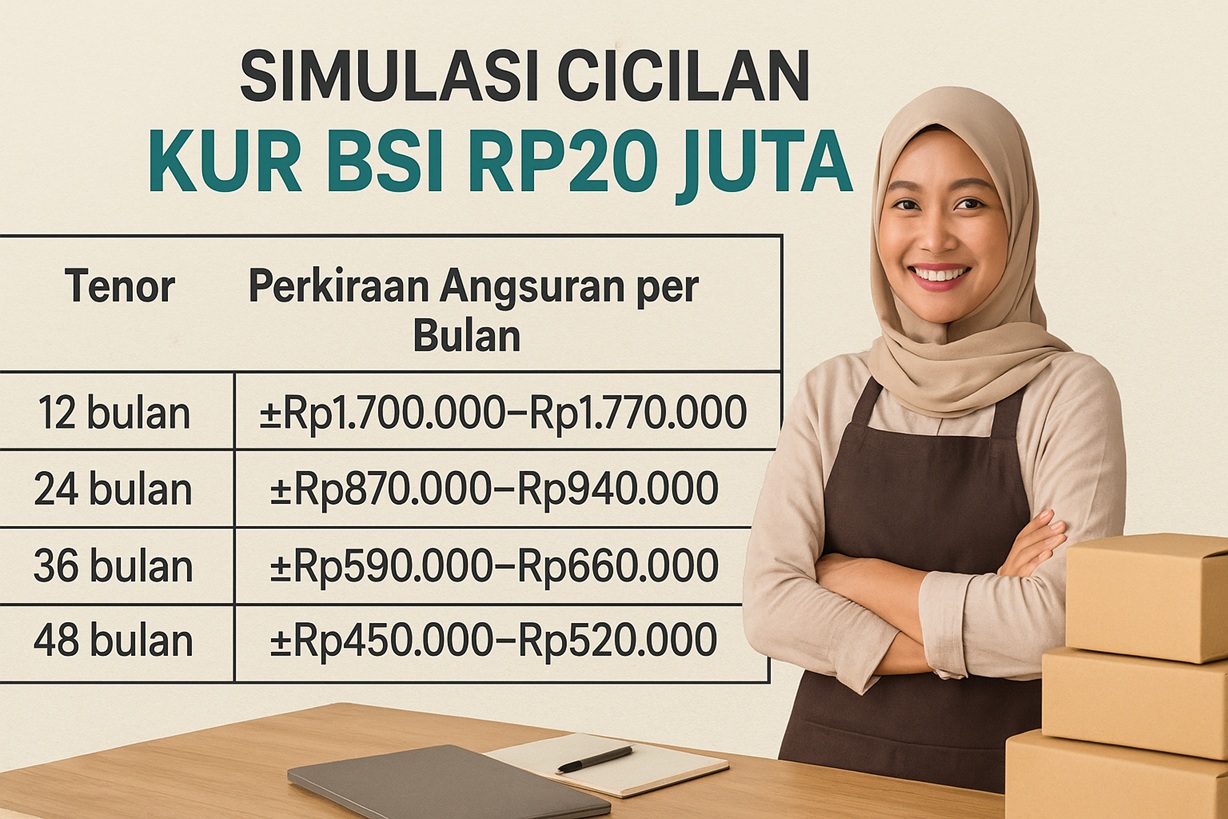Simulasi Angsuran Pinjaman KUR BSI Rp 20 Juta Tenor 12 24 36 48 Bulan Desember 2025
