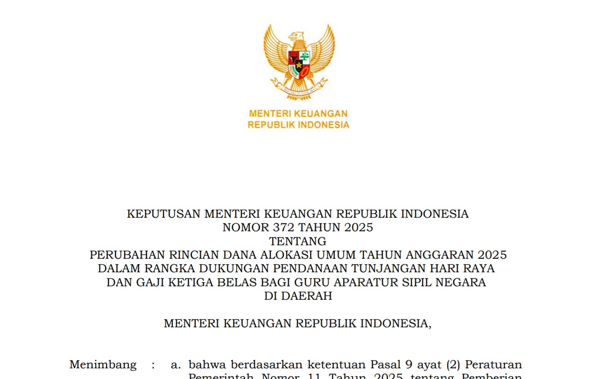 RESMI! Menkeu Purbaya Terbitkan SK THR TPG 100 Persen, Ini 333 Daerah yang Bakal Cair