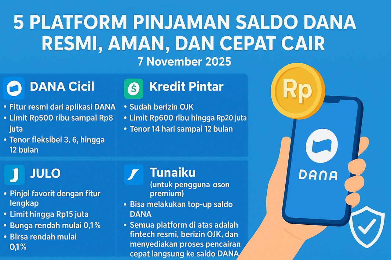 5 Platform Pinjaman Saldo DANA Resmi, Aman, dan Cepat Cair Siang Hari Ini 7 November 2025
