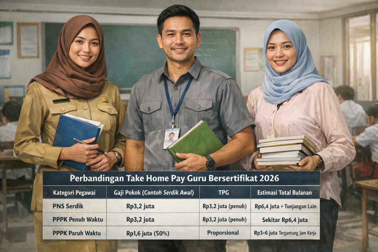 Perbedaan Gaji dan Tunjangan PNS, PPPK, dan Paruh Waktu Bersertifikat Pendidik Tahun 2026