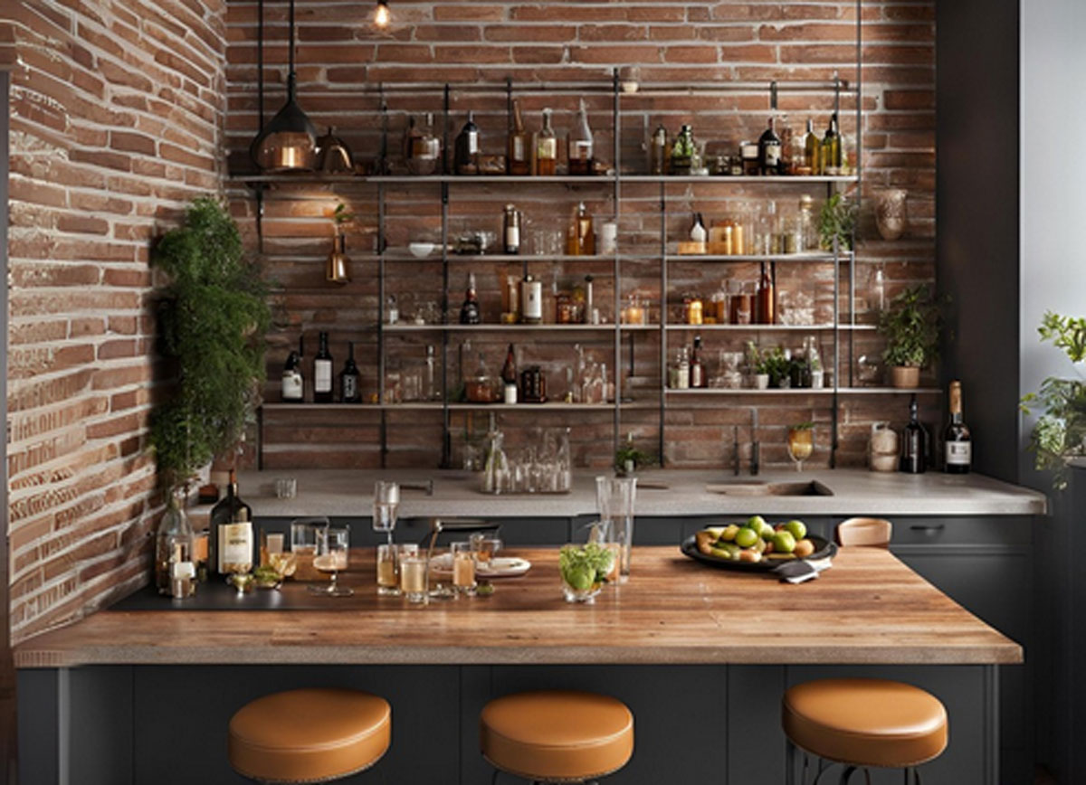 Desain Rustic untuk Dapur Mini Bar yang Mewah