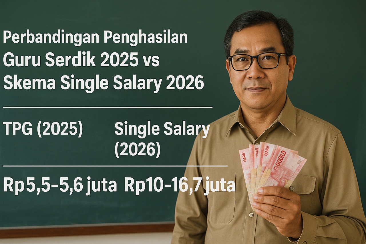 Perbandingan Penghasilan Guru Serdik Pakai Sistem TPG vs Single Salary, Simulasi Gaji Bikin Melongo