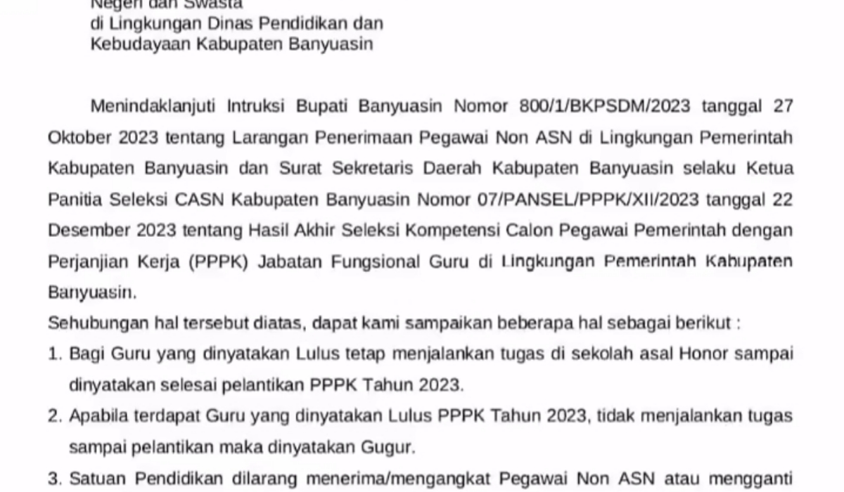 Dinas Pendidikan Banyuasin Umumkan Hasil Seleksi PPPK Guru Tahun 2023, Apa yang Perlu Diketahui? 