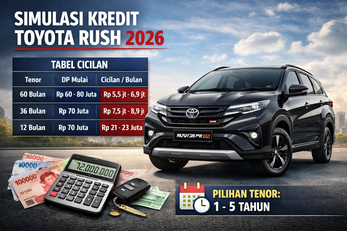 Simulasi Kredit Toyota Rush 2026, Cicilan Lengkap dari Tenor Pendek hingga Panjang