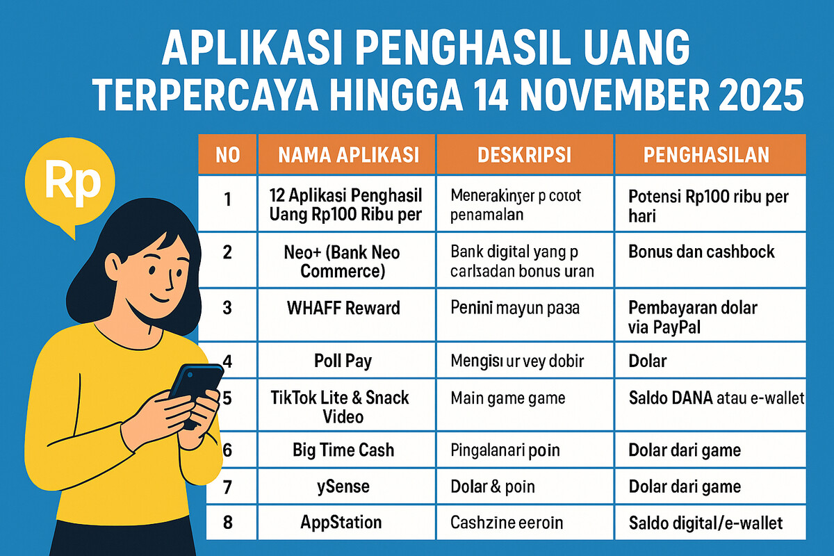 9 Aplikasi Penghasil Uang Terpercaya hingga 14 November 2025