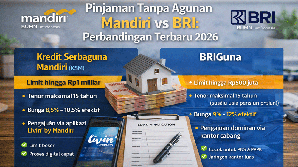 Mandiri vs BRI Tanpa Agunan 2026: Perbandingan Lengkap KTA, Bunga, dan Limit Terbaru