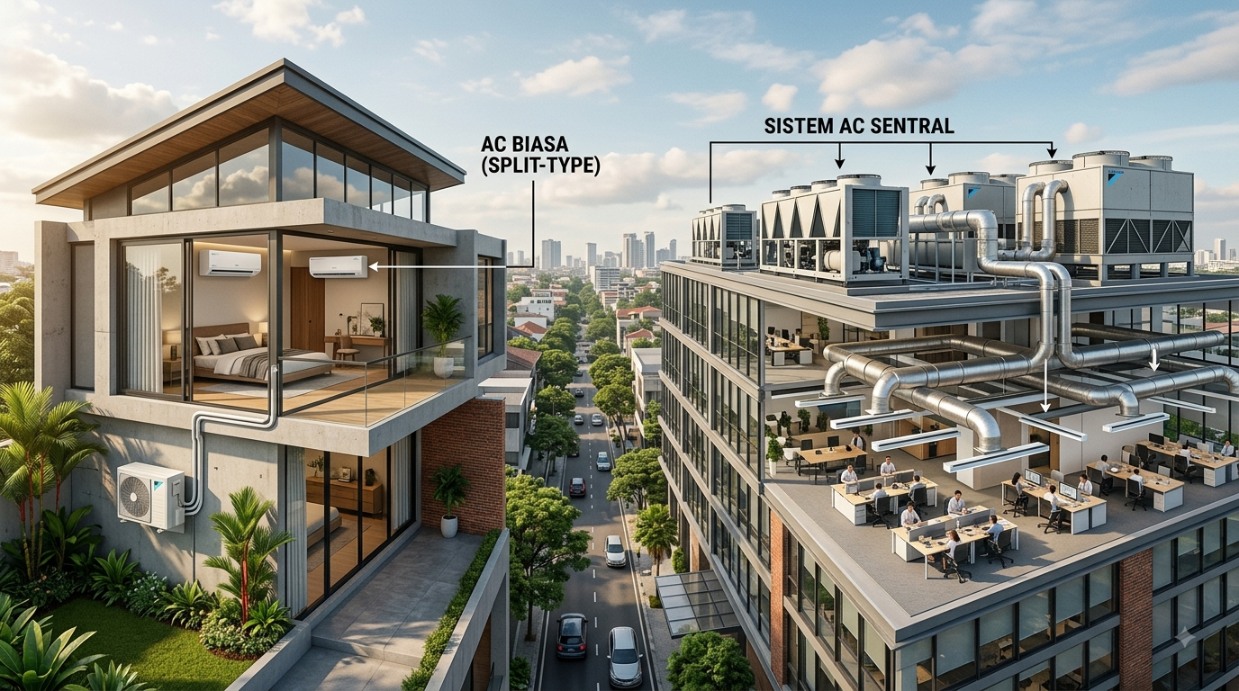 Memahami Perbedaan Mendasar Antara AC Biasa dan AC Sentral