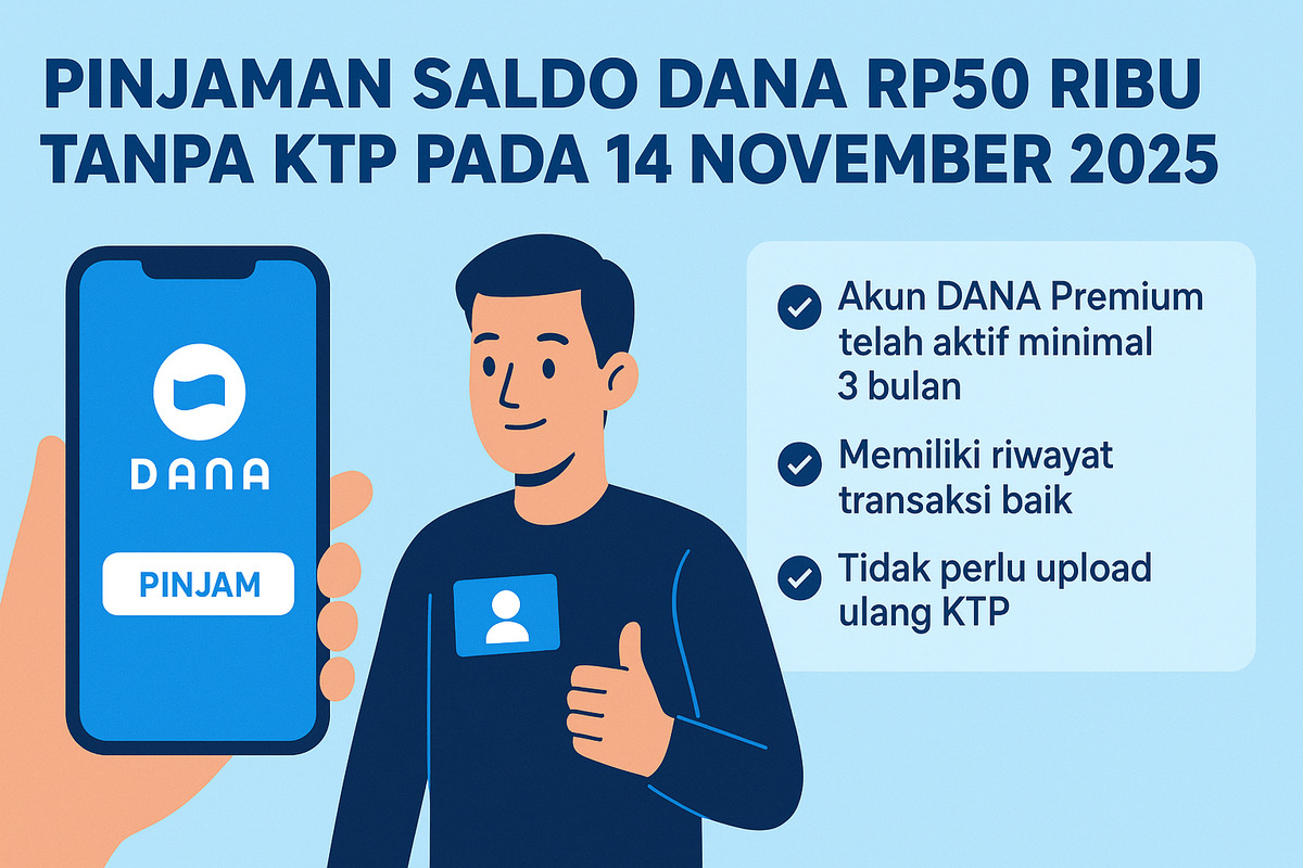 Pinjaman Saldo DANA Rp50 Ribu Tanpa KTP pada 14 November 2025, Ini Aturan dan Syarat Pentingnya