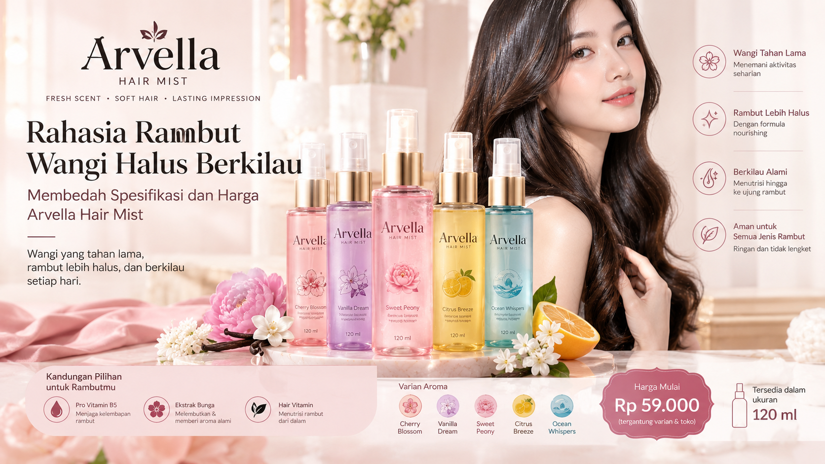 Rahasia Rambut Wangi Halus Berkilau: Membedah Spesifikasi dan Harga Arvella Hair Mist