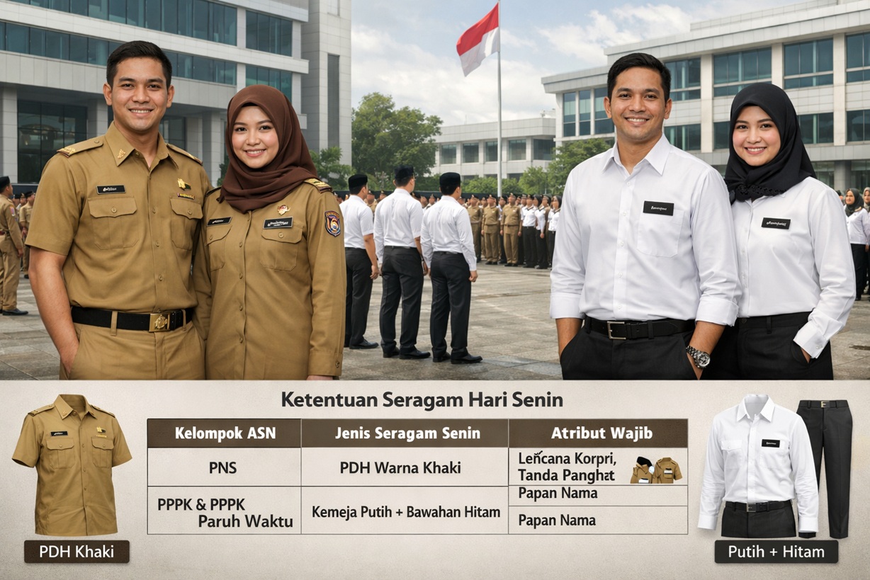 Seragam ASN Hari Senin 2026: Ini Perbedaan PDH PNS dan Putih-Hitam PPPK
