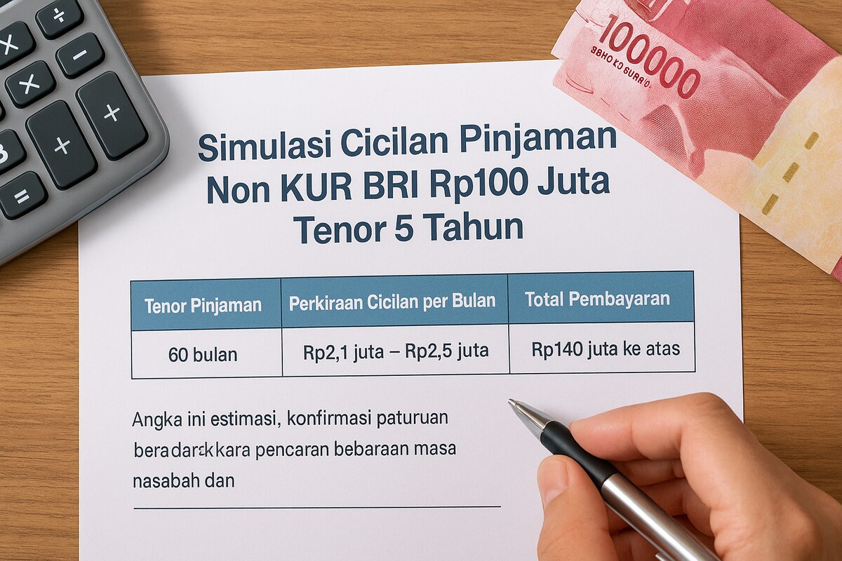 Simulasi Cicilan Pinjaman Non KUR BRI Rp100 Juta Tenor 5 Tahun, Ini Perkiraan Angsuran per Bulan