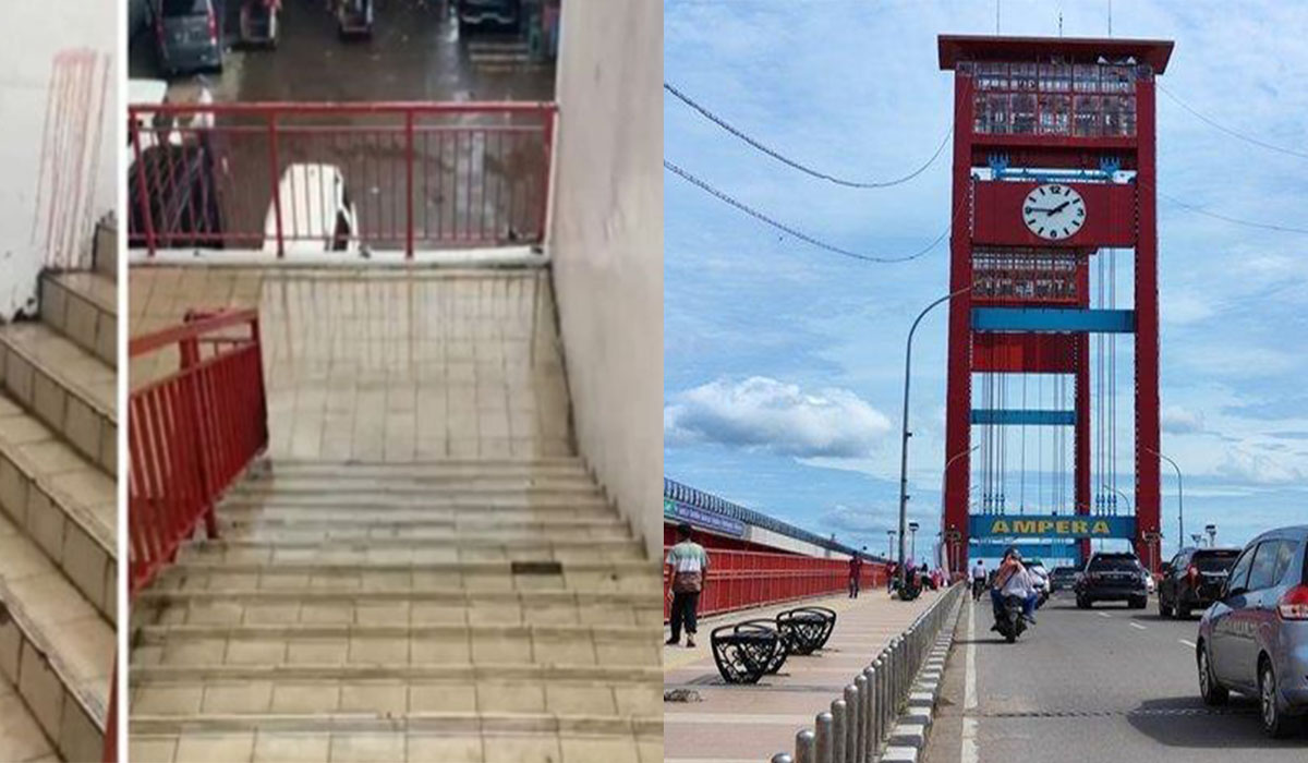 Akses Tangga Menuju Jembatan Ampera Palembang Penuh sampah dan Bau Pesing, Kini Jadi Bersih Dan Harum ! 