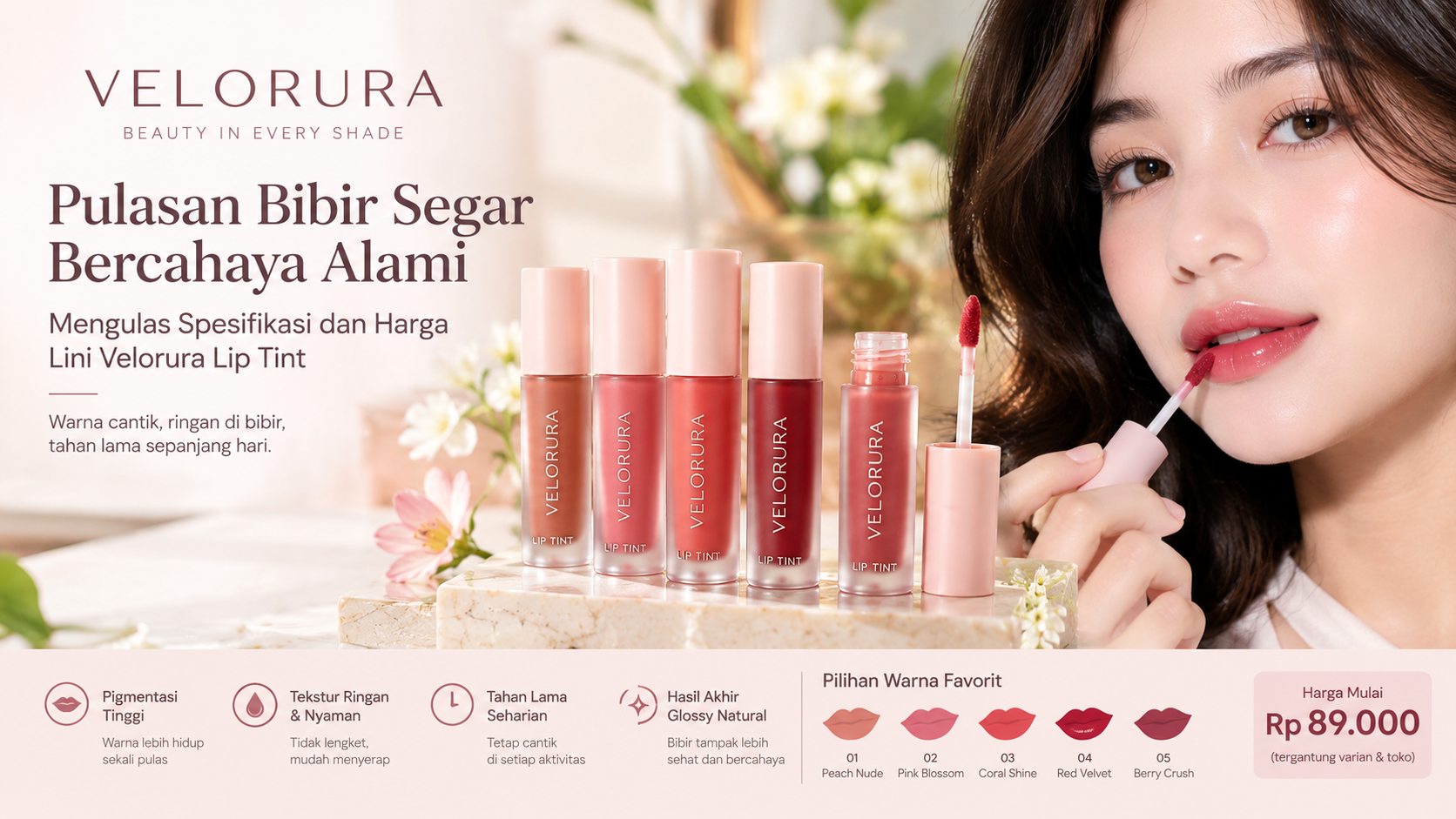 Pulasan Bibir Segar Bercahaya Alami: Mengulas Spesifikasi dan Harga Lini Velorura Lip Tint