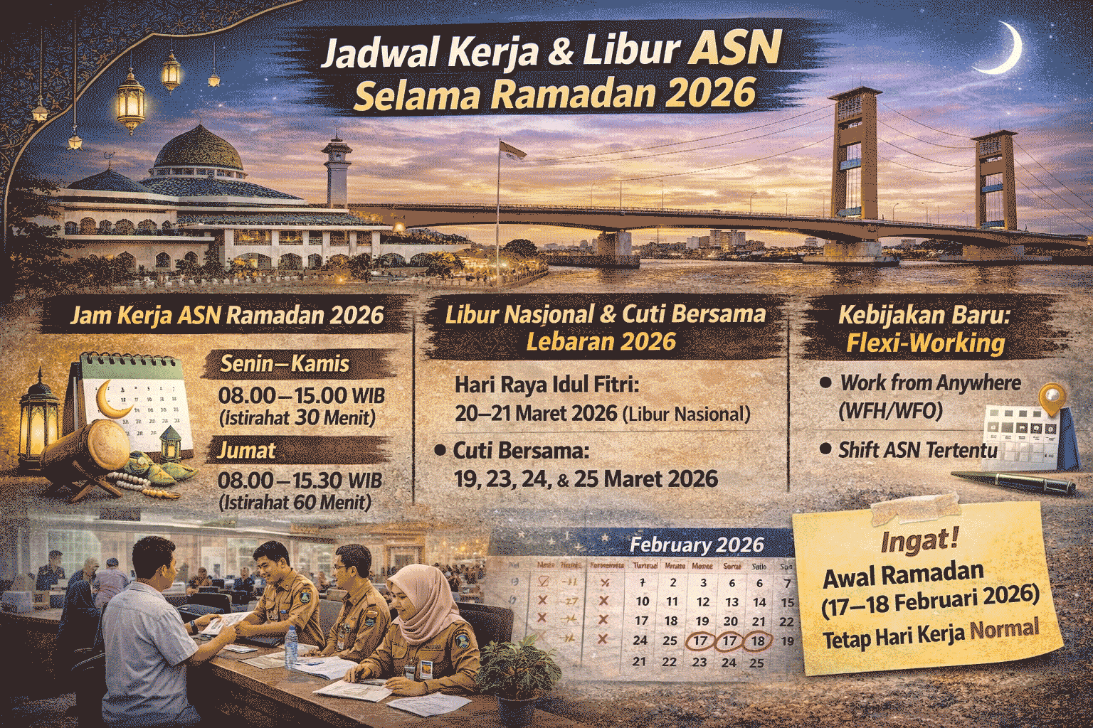 Ramadan 2026 Diprediksi Mulai 17–18 Februari, Ini Jam Kerja ASN dan Jadwal Libur Resminya