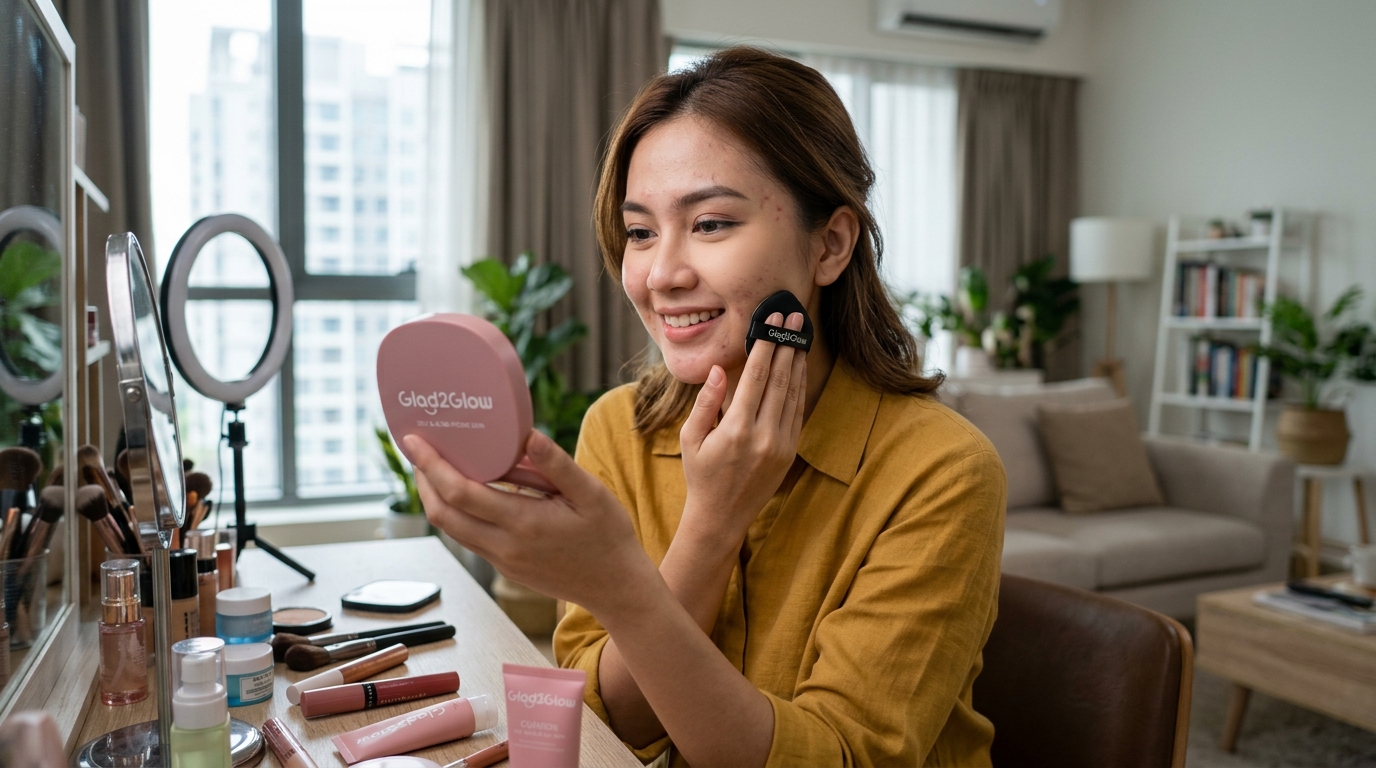 Solusi Base Makeup Seharian: Glad2Glow Rilis Cushion Khusus Kulit Berminyak dan Berjerawat