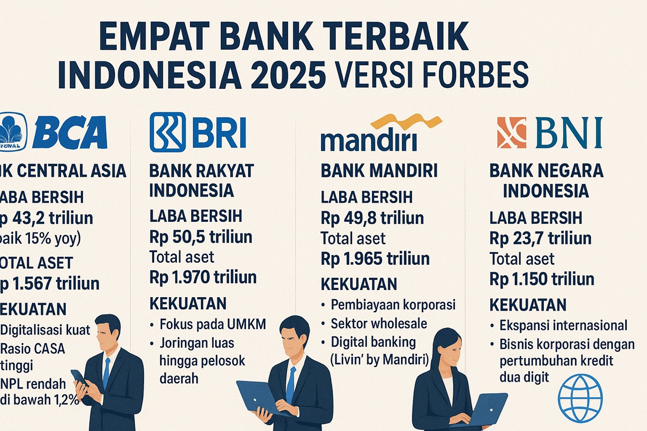 4 Bank Terbaik Indonesia 2025 Versi Forbes: Dominasi BCA, BRI, Mandiri, dan BNI di Era Digital