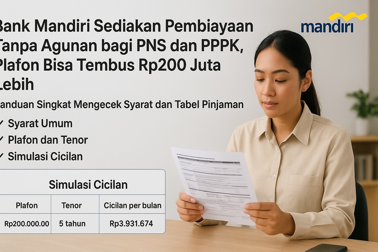 Bank Mandiri Sediakan Pinjaman Tanpa Agunan bagi PNS dan PPPK, Plafon Bisa Tembus Rp200 Juta Lebih