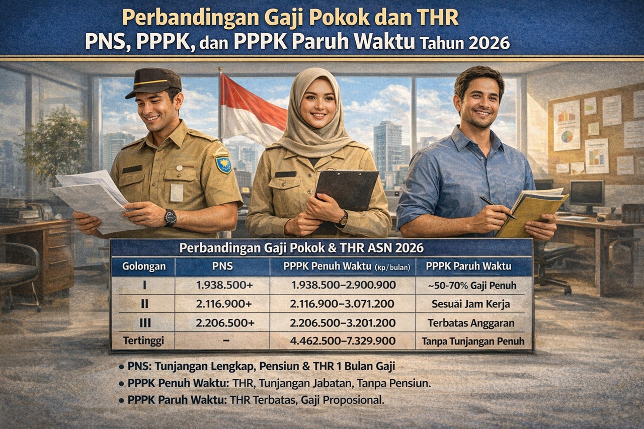 Perbandingan Gaji Pokok dan THR PNS, PPPK, dan PPPK Paruh Waktu Tahun 2026