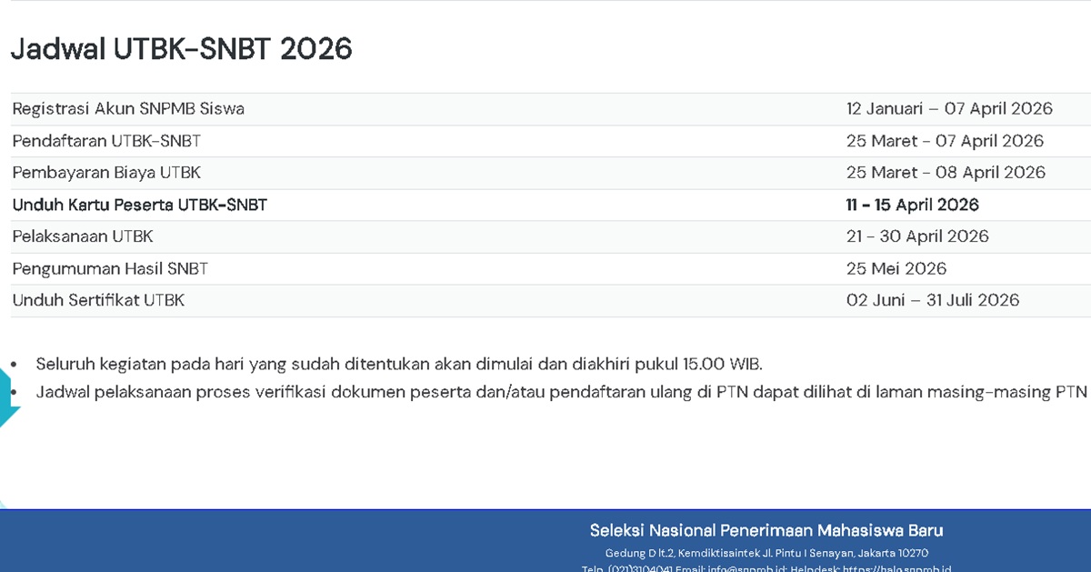 Jadwal UTBK-SNBT 2026 Resmi Rilis, Catat Tanggal Pentingnya dari Daftar hingga Pengumuman