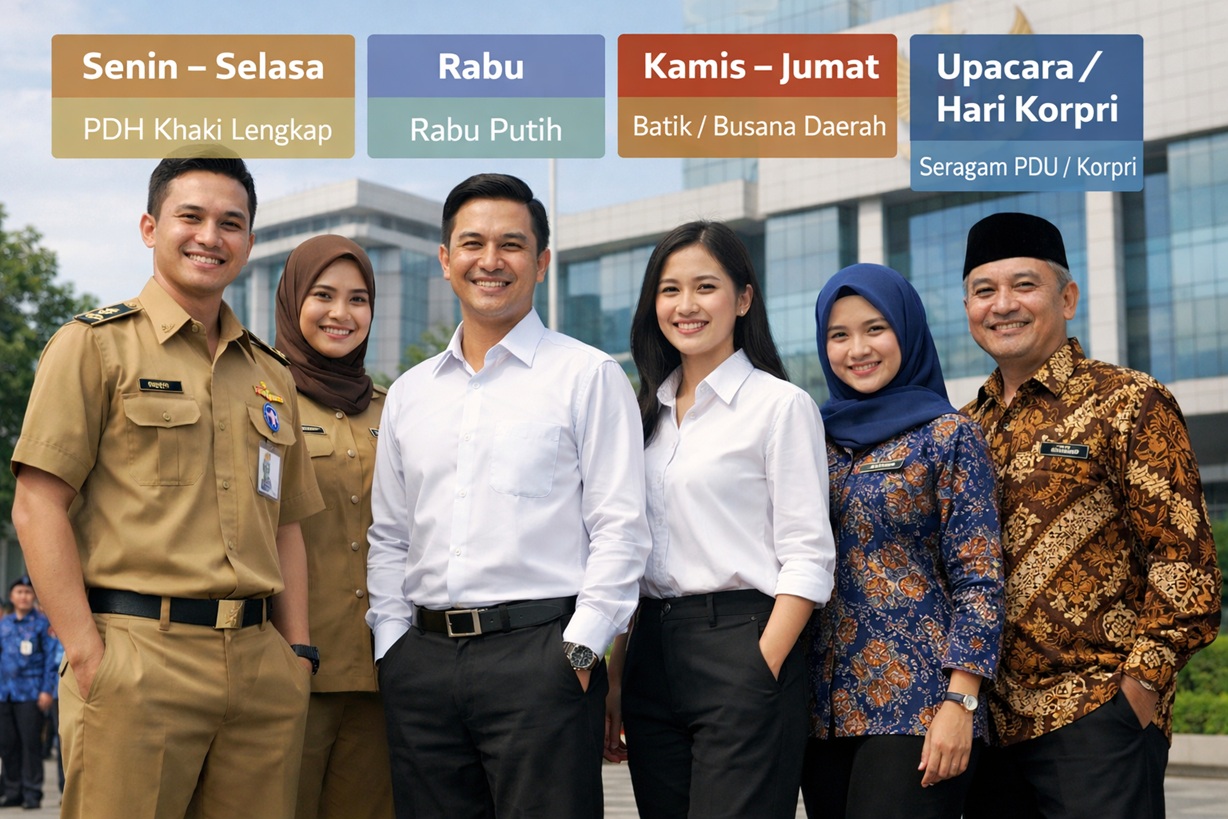 Resmi Berlaku 2026! Ini Jadwal Lengkap Seragam PNS dan PPPK Penuh Waktu dan Paruh Waktu Selama Seminggu Penuh
