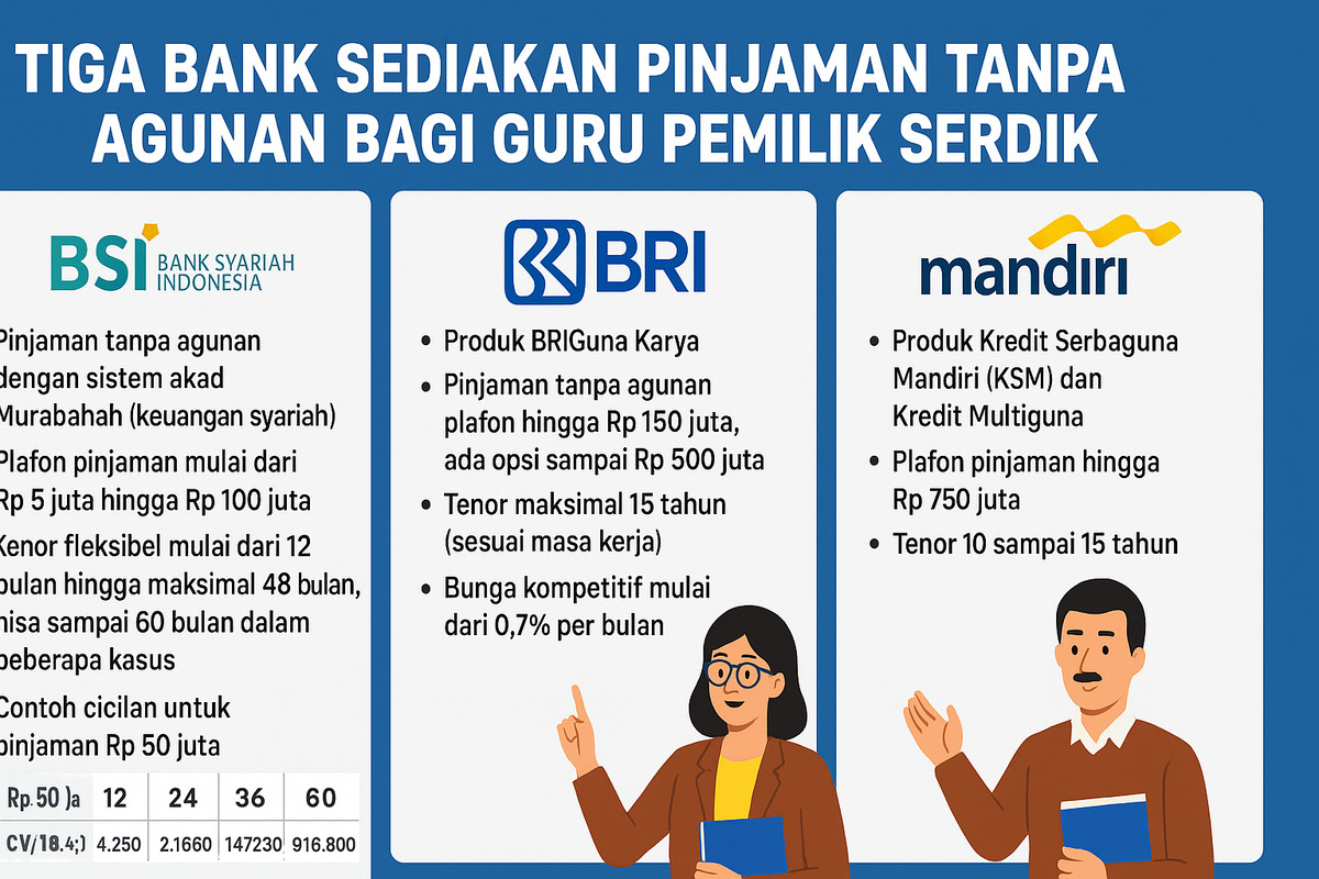 3 Bank Sediakan Pinjaman Tanpa Agunan bagi Guru Pemilik Serdik, Cek Simulasi Cicilannya