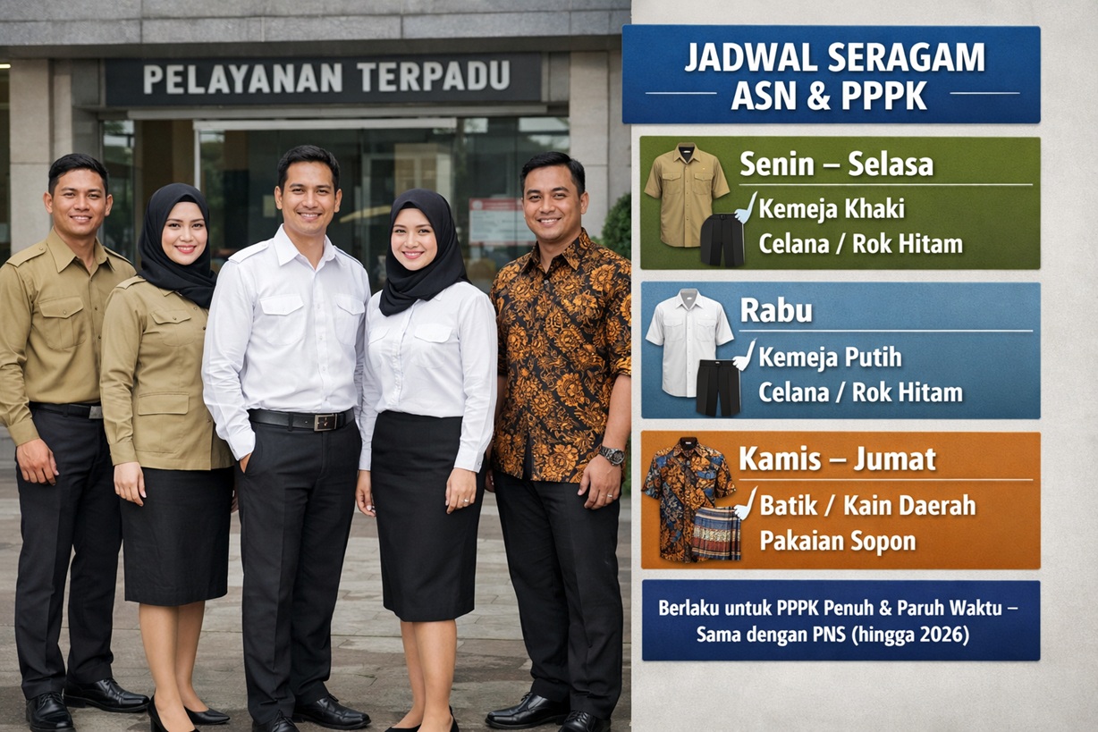 Jadwal Lengkap Seragam Dinas PPPK Penuh Waktu dan Paruh Waktu Senin Sampai Jumat di Tahun 2026