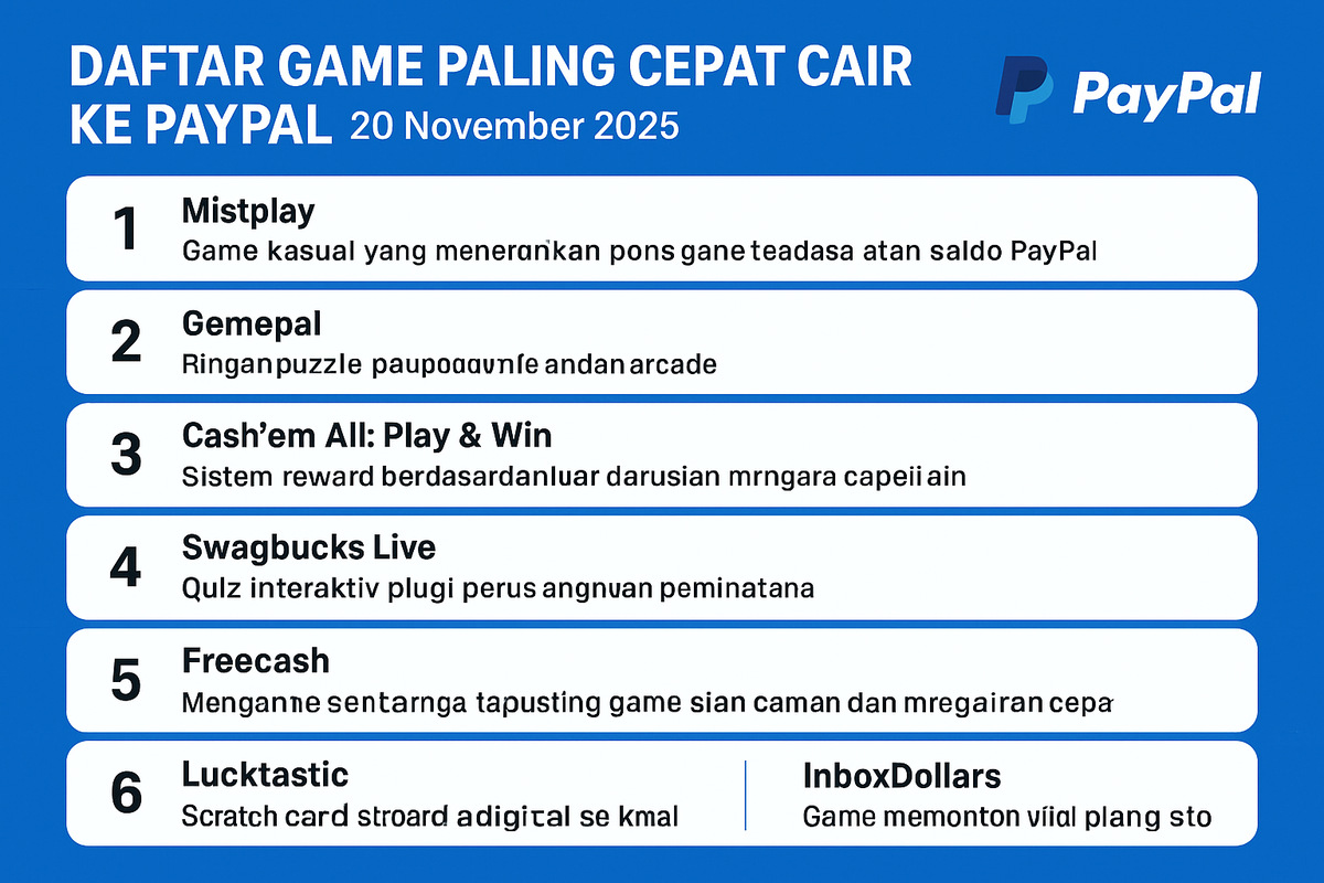Daftar Game Paling Cepat Cair ke PayPal per 20 November 2025