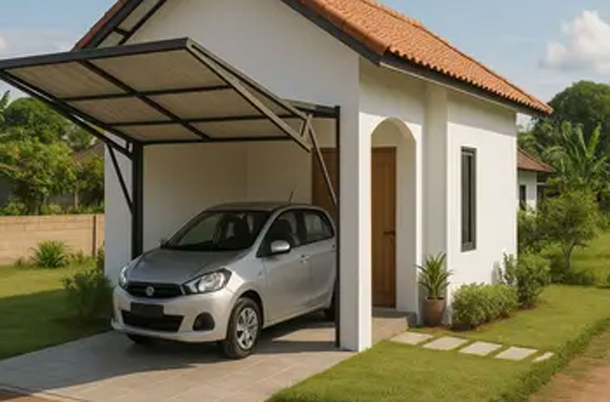 Carport Minimalis dengan Kanopi Datar, Pilihan Modern Simpel di Desa: Estetika dan Fungsi dalam Satu Sentuhan