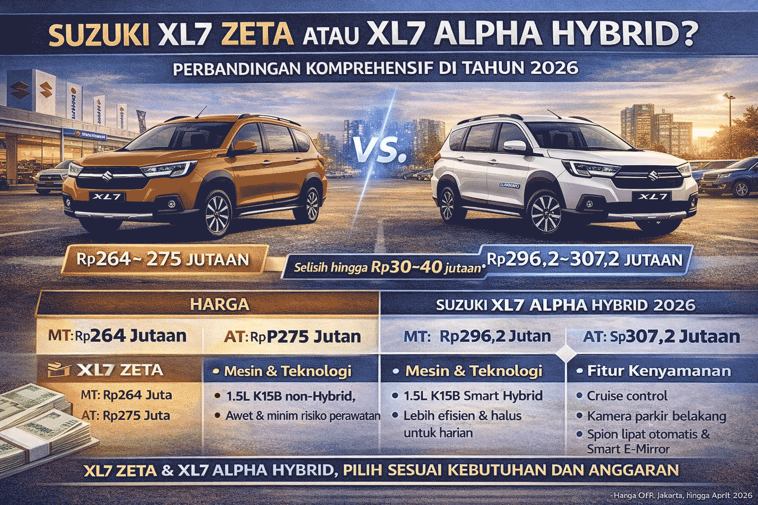 Suzuki XL7 Zeta vs XL7 Alpha Hybrid 2026: Beda Tipis, Harga Jauh! Mana yang Paling Worth It Dibeli?