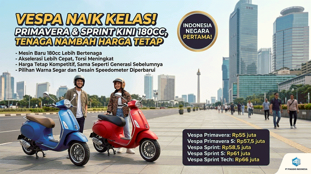 Vespa Naik Kelas! Primavera & Sprint Kini 180cc, Tenaga Nambah Harga Tetap