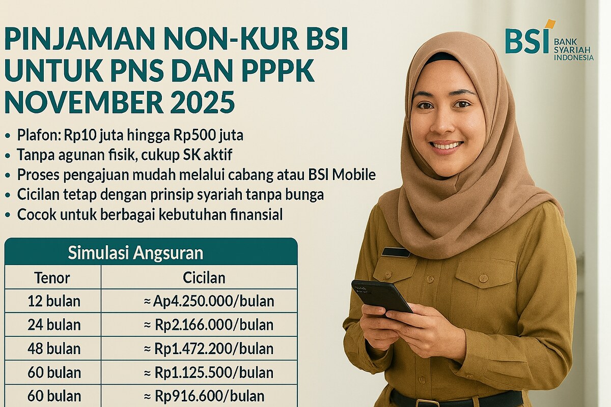 Simulasi Angsuran Pinjaman Bank BSI November 2025 untuk PNS dan PPPK,  Pilih Tenor Sesuai Kebutuhan