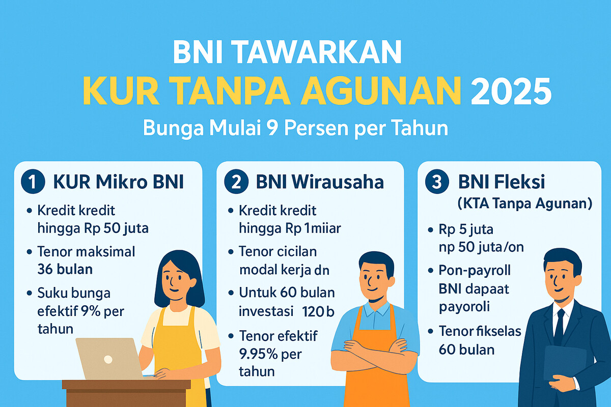 BNI Tawarkan KUR Tanpa Agunan 2025, Bunga Mulai 9 Persen per Tahun