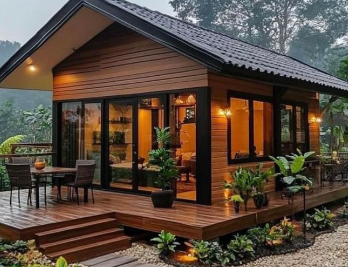 Hangat dan Alami, Ini Denah Rumah Minimalis 6×8 2 Kamar dengan Sentuhan Kayu Elegan