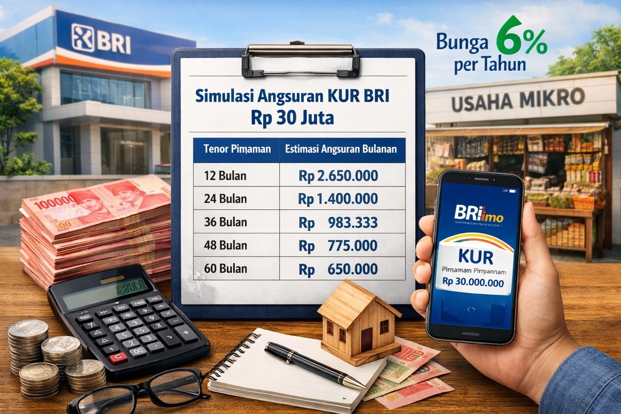 Simulasi KUR BRI Rp30 Juta: Cicilan Mulai Rp650 Ribuan, Tenor Fleksibel hingga 5 Tahun