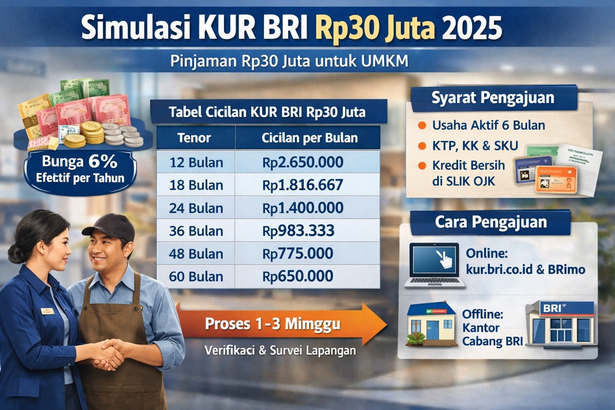 Simulasi Pinjaman KUR BRI Rp30 Juta 2025: Cicilan Ringan, Syarat Mudah untuk UMKM