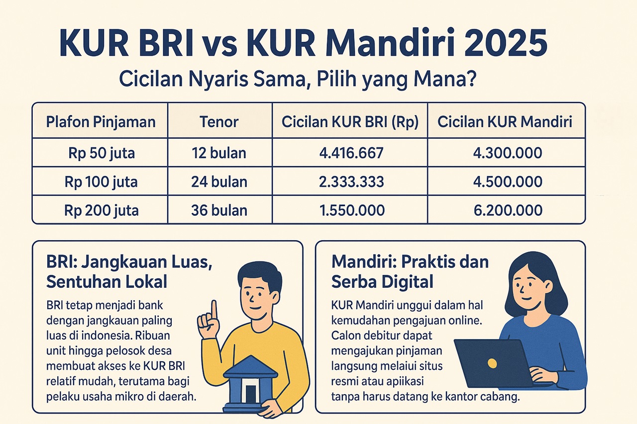 KUR BRI vs KUR Mandiri 2025: Cicilan Nyaris Sama, Pilih yang Mana?
