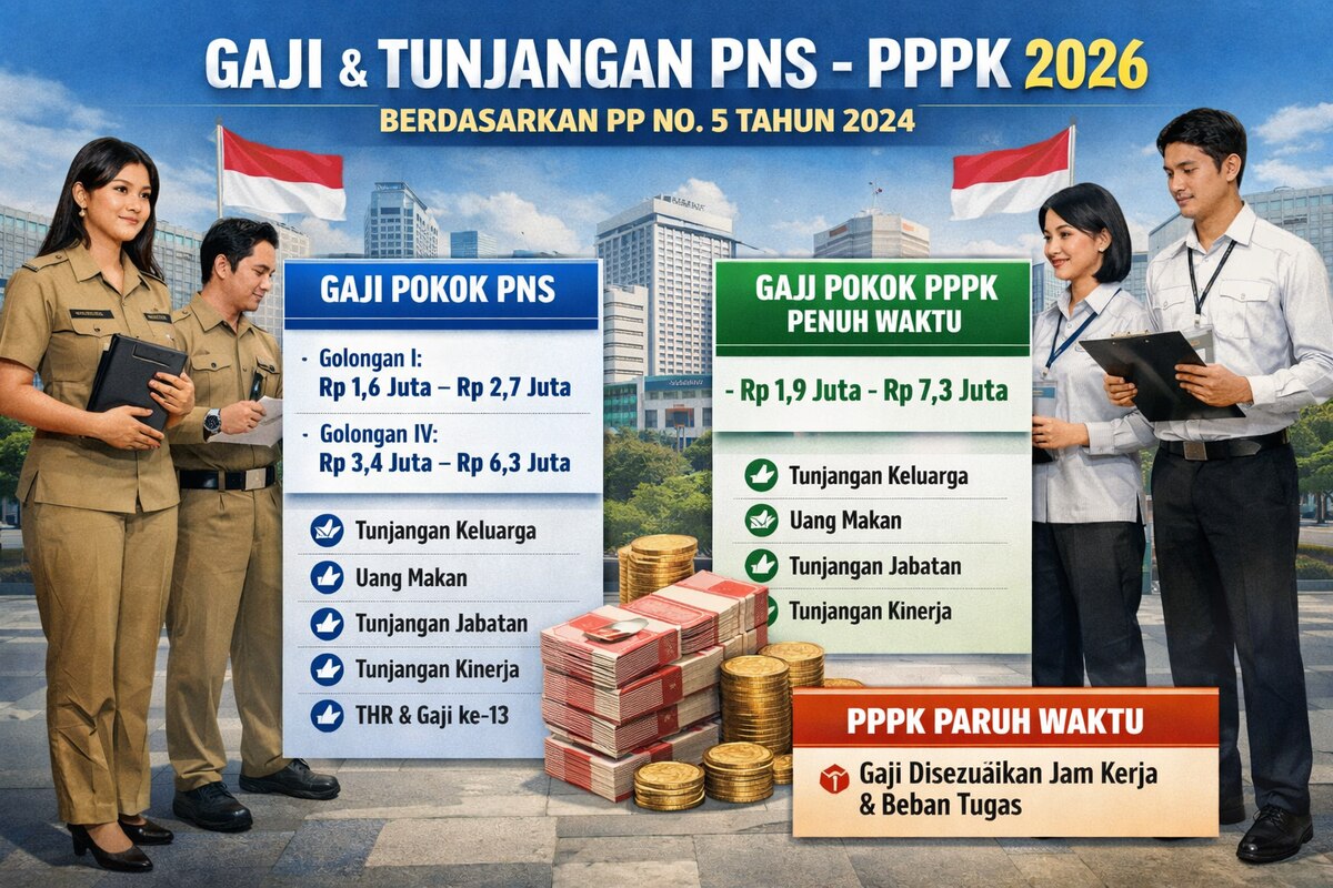 Skema Gaji dan Tunjangan PNS PPPK Penuh Waktu dan Paruh Waktu Tahun 2026, Ini Rincian Lengkapnya