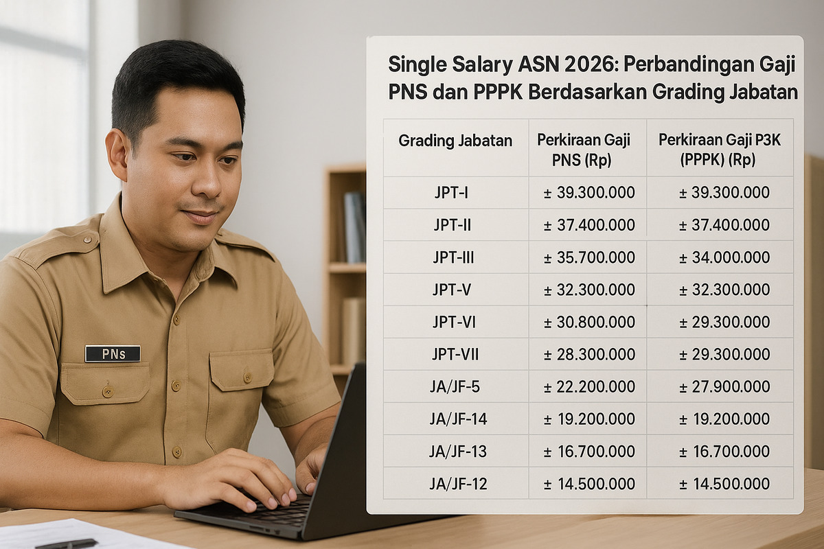 Single Salary ASN 2026: Ini Perbandingan Gaji PNS dan PPPK Berdasarkan Grading Jabatan