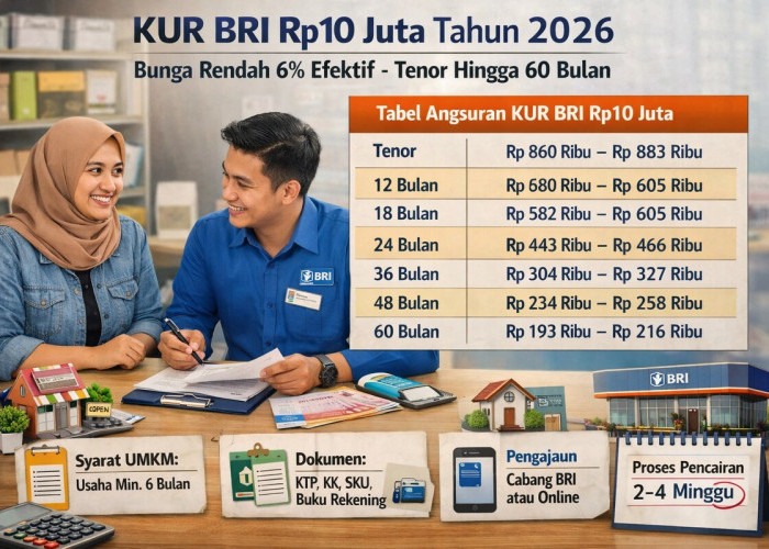 Tabel Pinjaman KUR BRI Rp10 Juta Tahun 2026: Bunga Rendah, Tenor Fleksibel