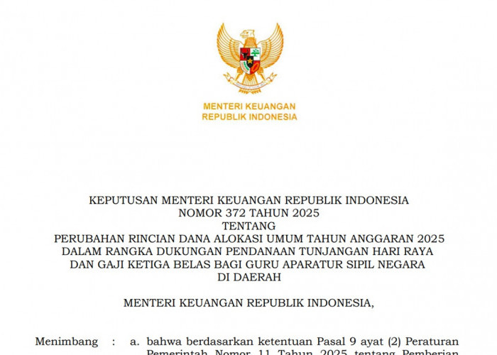 RESMI! Menkeu Purbaya Terbitkan SK THR TPG 100 Persen, Ini 333 Daerah yang Bakal Cair