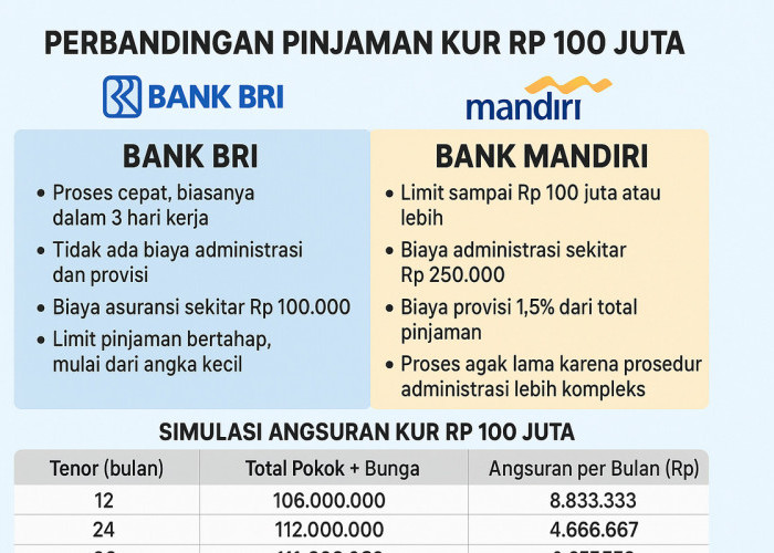 Perbandingan Pinjaman KUR Rp 100 Juta: Bank BRI vs Bank Mandiri