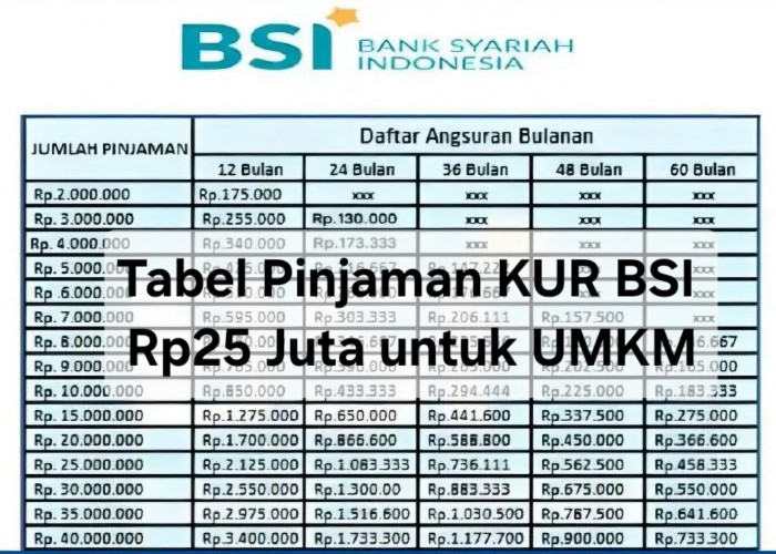 Tabel Pinjaman KUR BSI Rp25 Juta untuk UMKM, Margin Ringan dan Tanpa Biaya Provisi