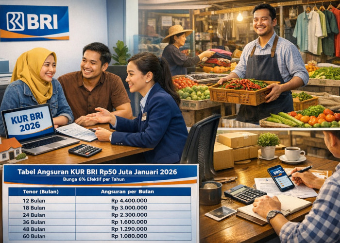 Tabel Angsuran KUR BRI Rp50 Juta Tanpa Agunan Januari 2026, Cicilan Mulai Rp1 Jutaan