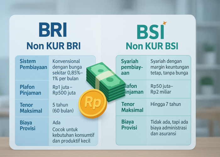 Perbandingan Pinjaman Non KUR BRI dan BSI 2025: Plafon, Sistem Pembiayaan, hingga Syarat Agunan