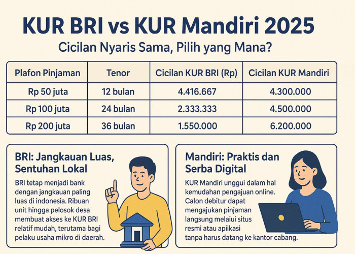 KUR BRI vs KUR Mandiri 2025: Cicilan Nyaris Sama, Pilih yang Mana?